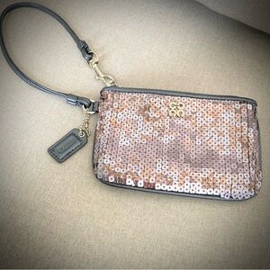✨ Coach Silver Sequin Wristlet Clutch – Sparkle Evening Bag ✨